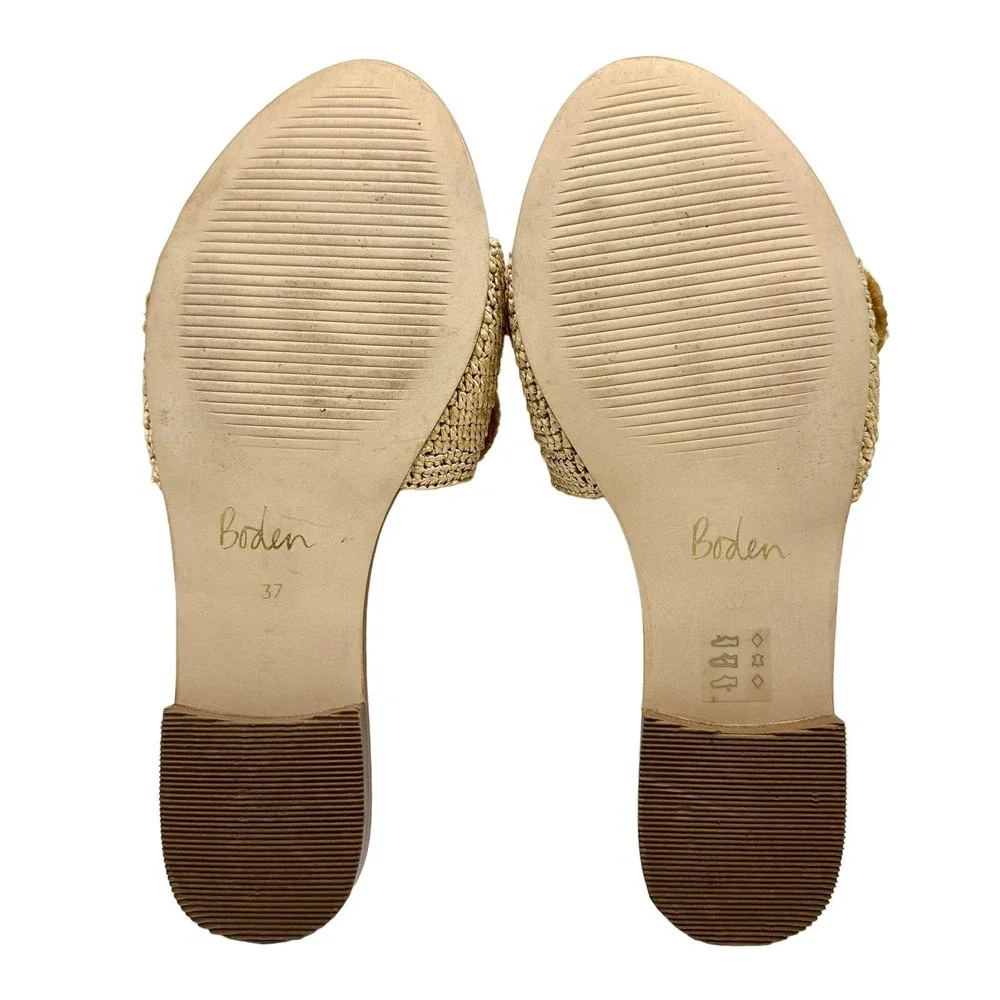 Boden | Women | Elsbeth Tan Leather Raffia Floral Slides Sandals | 37 EU 6 US